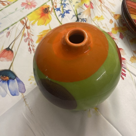 Crate & Barrel Round Roly Poly Ceramic Zoey Vase Multi-Color - Picture 6 of 11